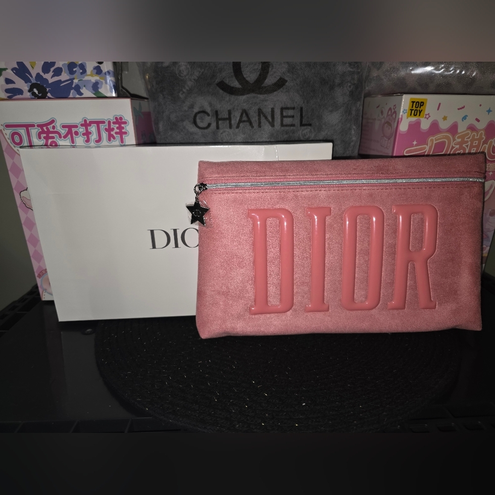GWP pink suede dior pouch/cosmetic bag